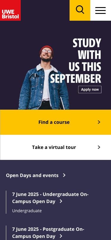 Bristol, University of the West of England - Mobile screenshot