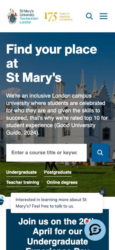 St Mary's University, Twickenham - Mobile screenshot